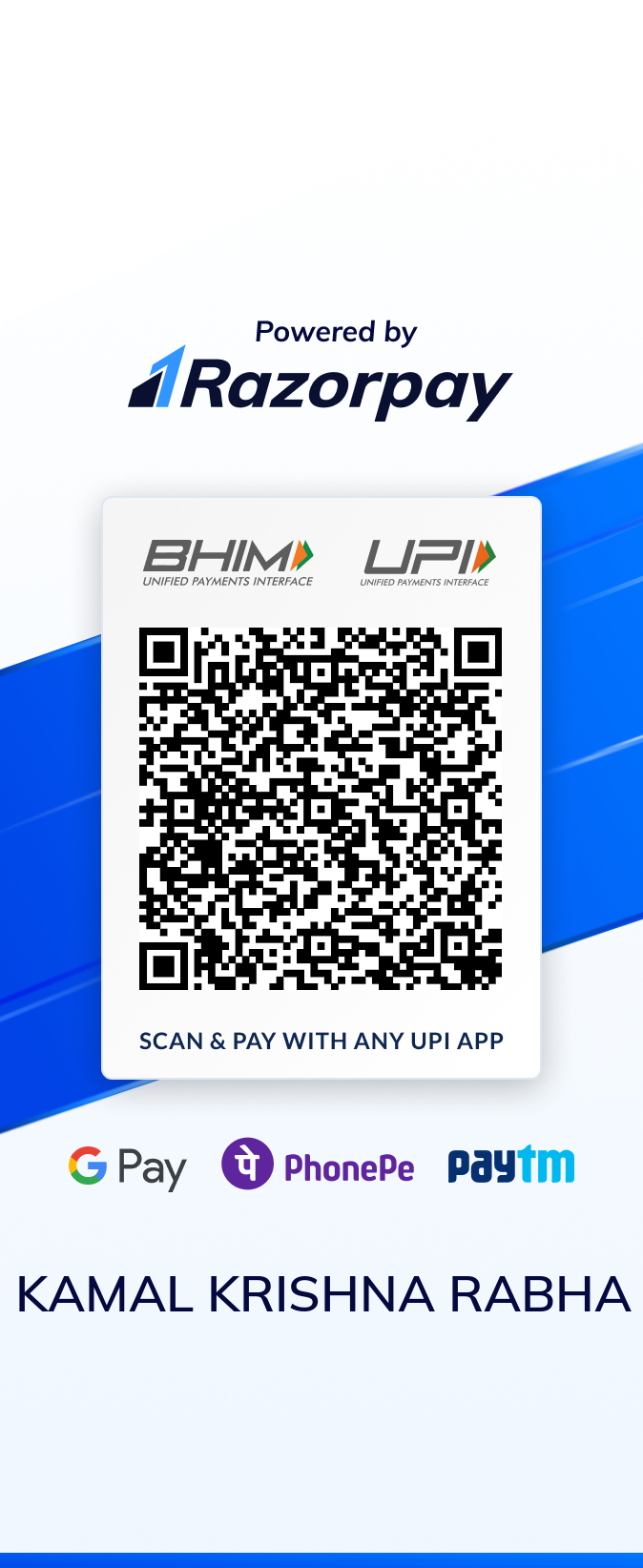 UPI QR code — scan and pay with any UPI app
